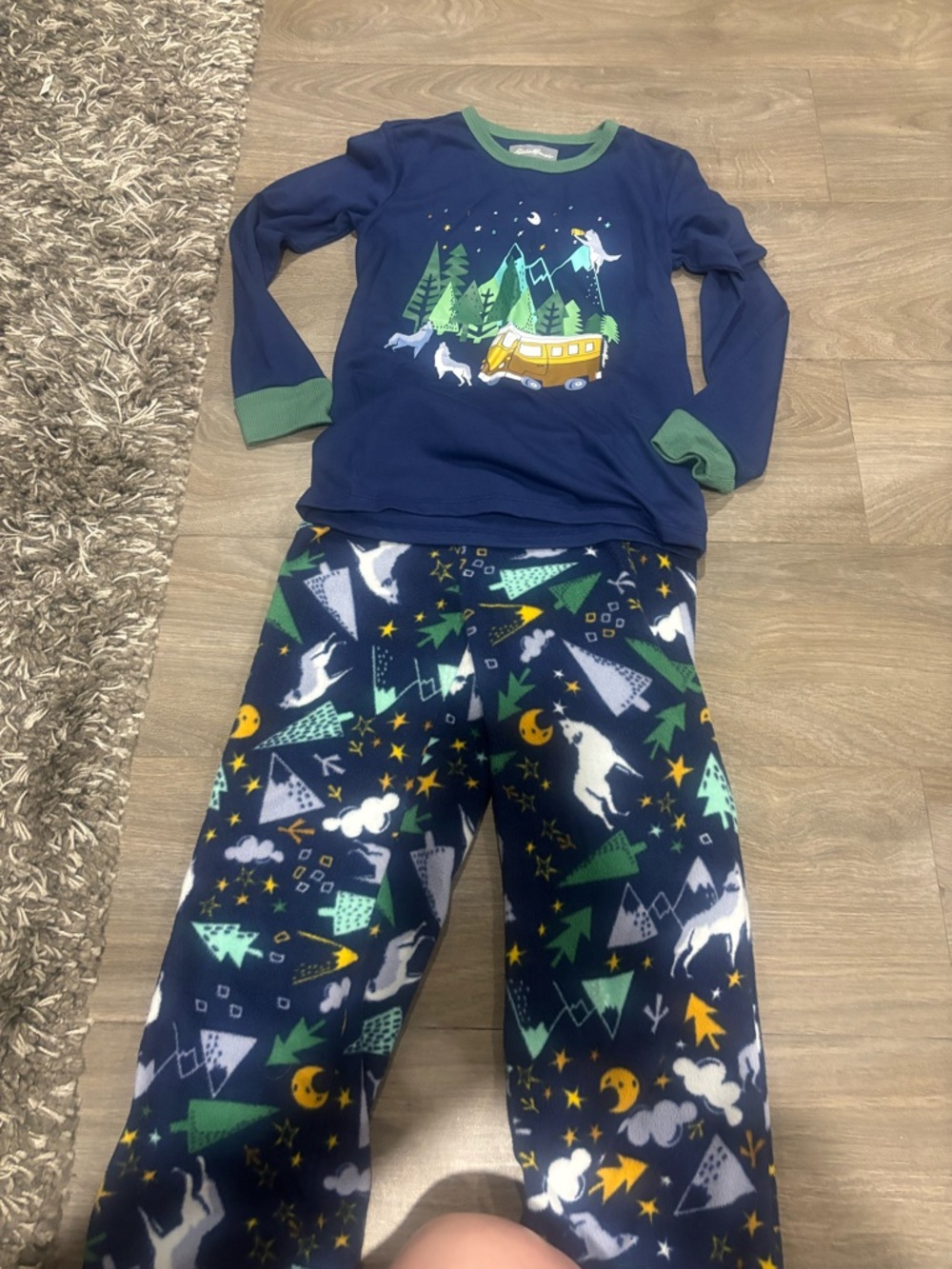 Eddie Bauer Navy and Green Woodland Unicorn Pajama Set